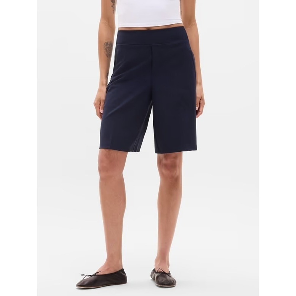 Athleta Brooklyn Shorts Black Active Travel Commuter Ribbed Trim Womens Size 0